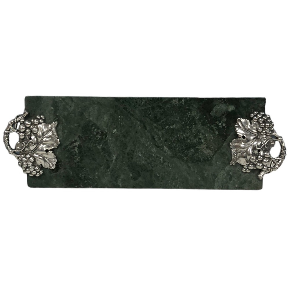 Vtg Green Marble Cutting Cheese Tray with Grape Design Handles Godinger Taiwan‎